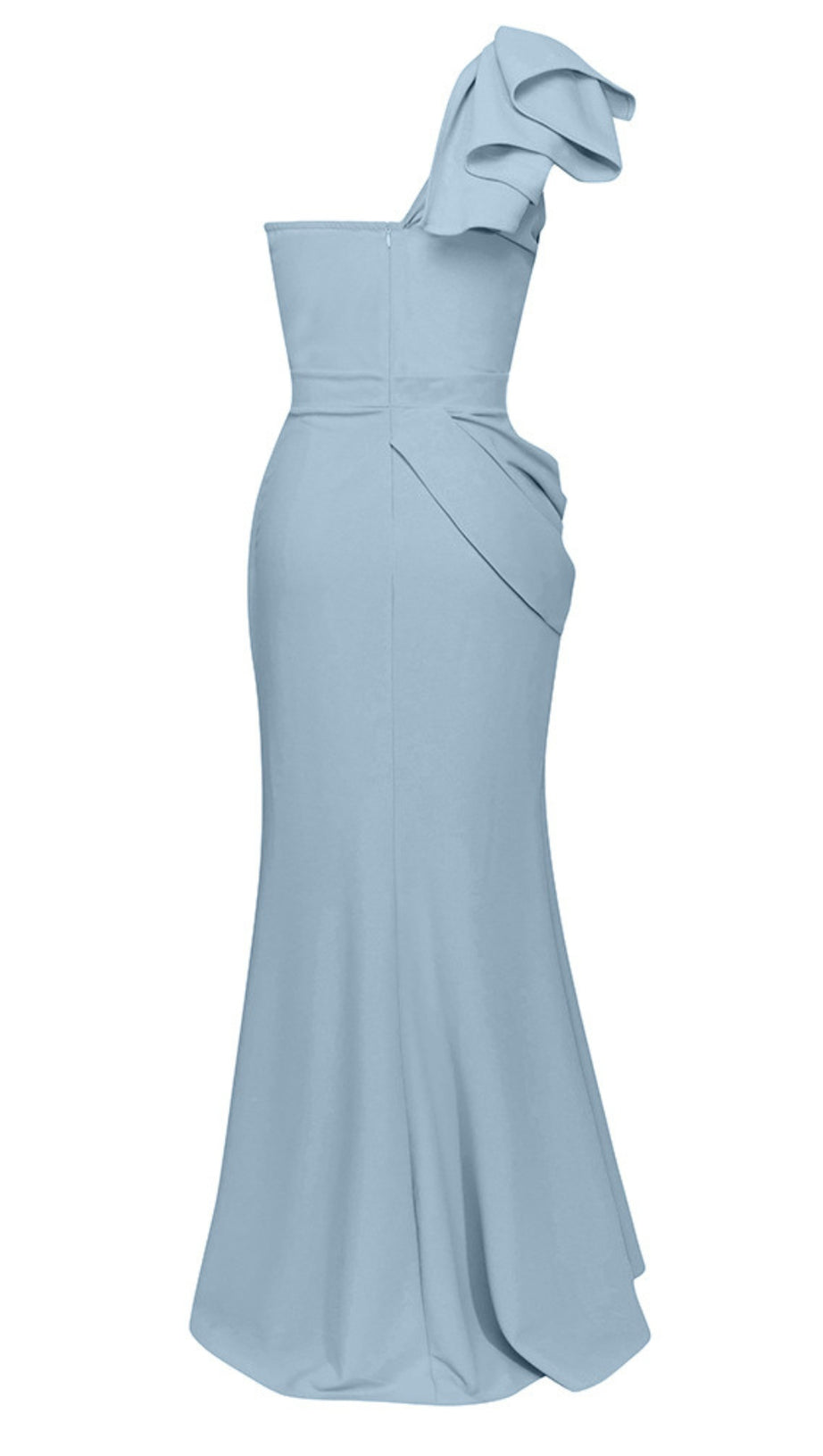 ONE - SHOULDER RUFFLED SLIT MAXI DRESS IN BLUE