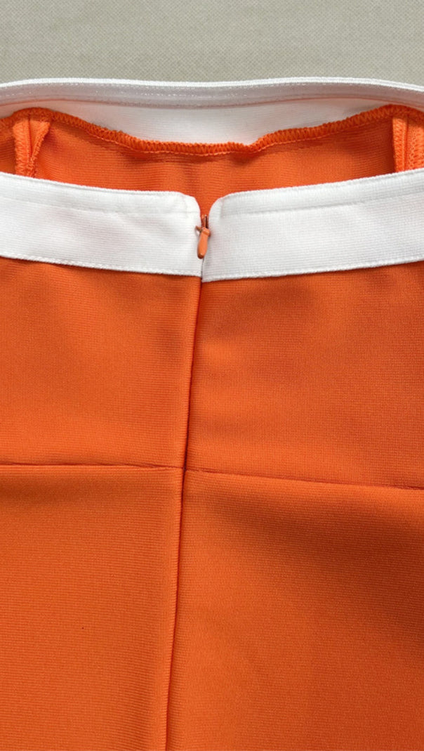 AIIZIE STRAPLESS COLOR - BLOCK BANDAGE MIDI DRESS IN ORANGE - product image