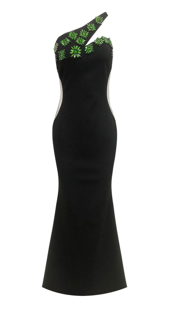 AIIZIE ONE - SHOULDER GREEN - CRYSTAL - EMBELLISHED MERMAID GOWN IN BLACK - product image