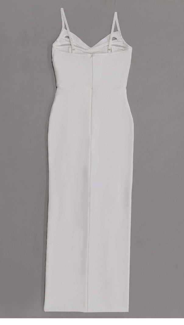 AIIZIE MESH - PANELED SPAGHETTI - STRAP SIDE - SLIT MIDI DRESS IN WHITE - product image