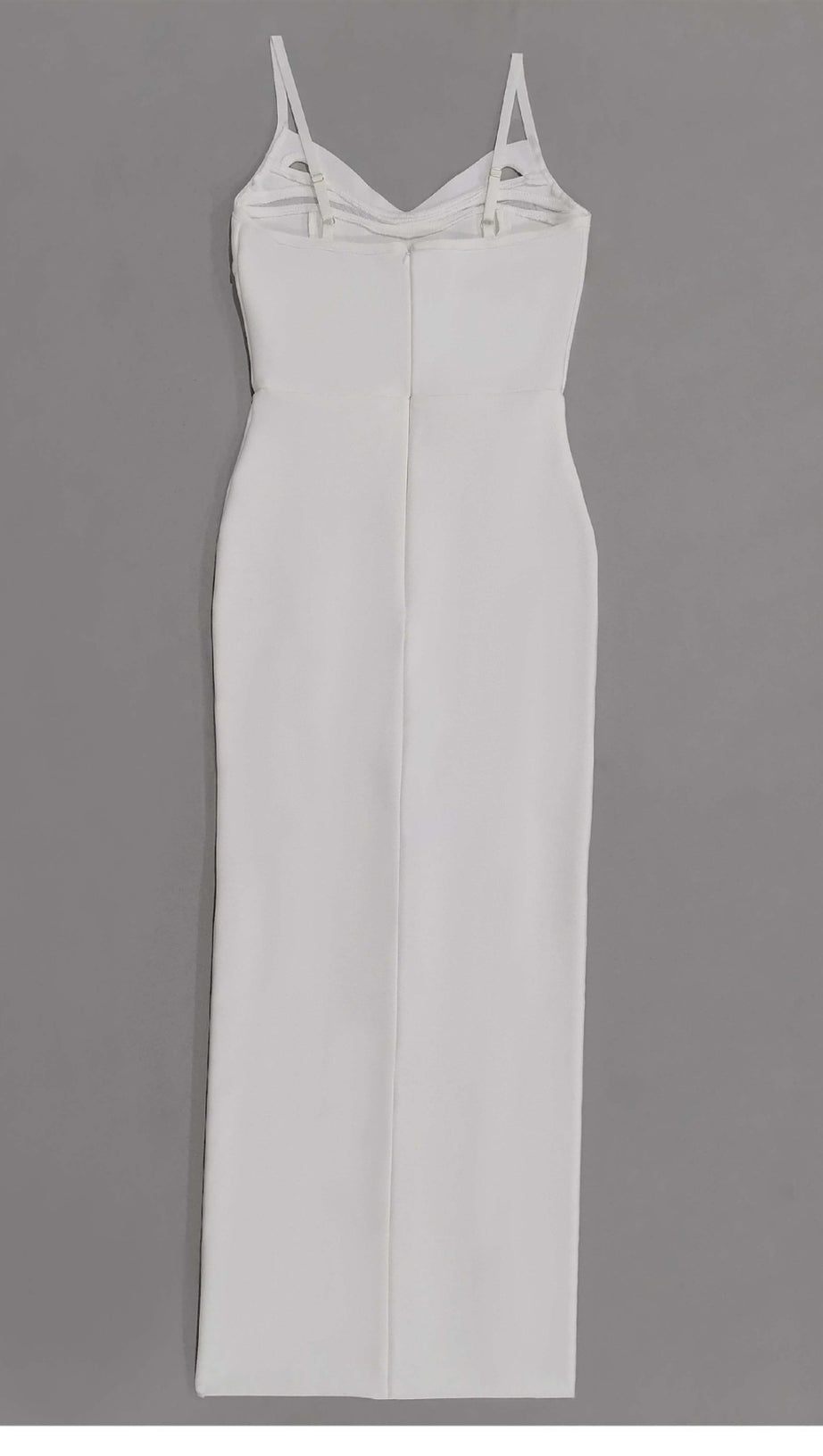 MESH - PANELED SPAGHETTI - STRAP SIDE - SLIT MIDI DRESS IN WHITE