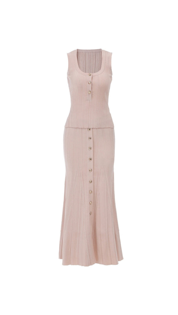 AIIZIE EARTHA SLEEVELESS KNITTED DRESS TOP SKIRT SET IN APRICOT - product image