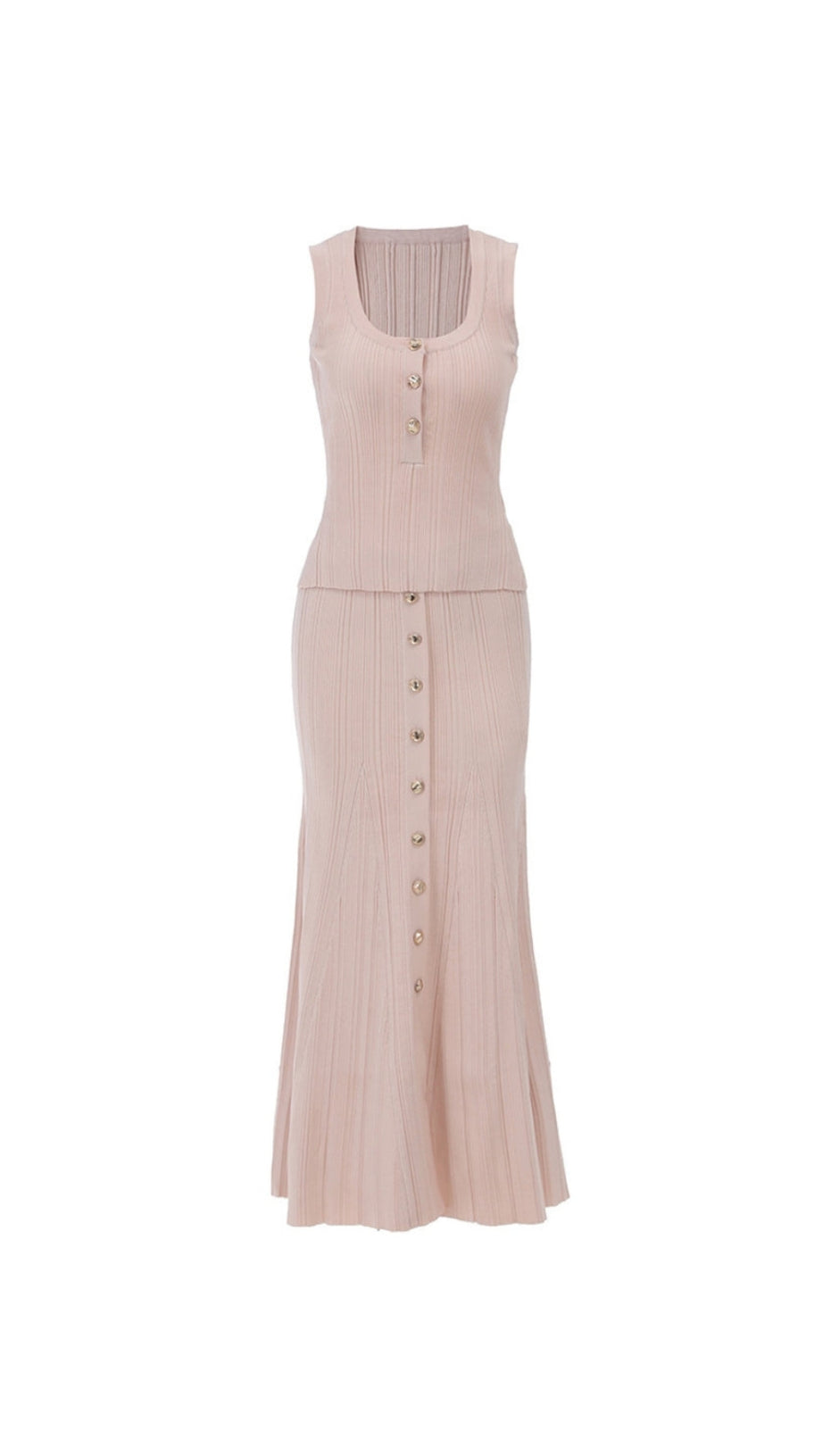 EARTHA SLEEVELESS KNITTED DRESS TOP SKIRT SET IN APRICOT