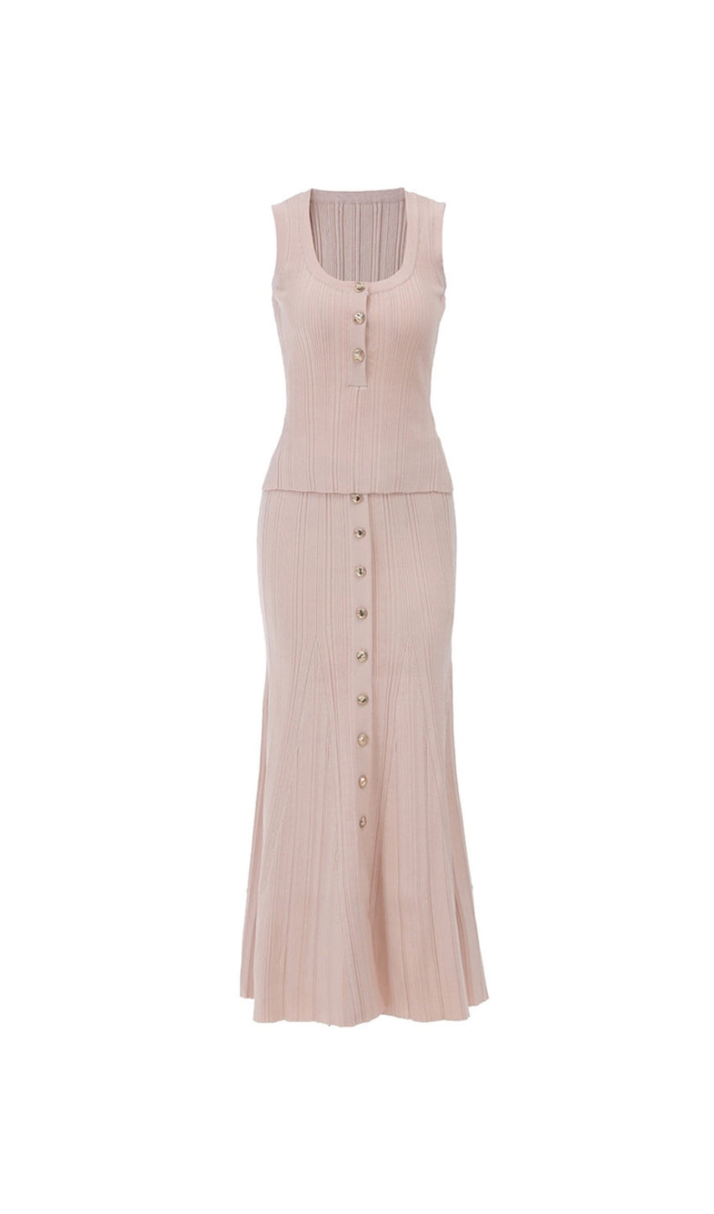 EARTHA SLEEVELESS KNITTED DRESS TOP SKIRT SET IN APRICOT