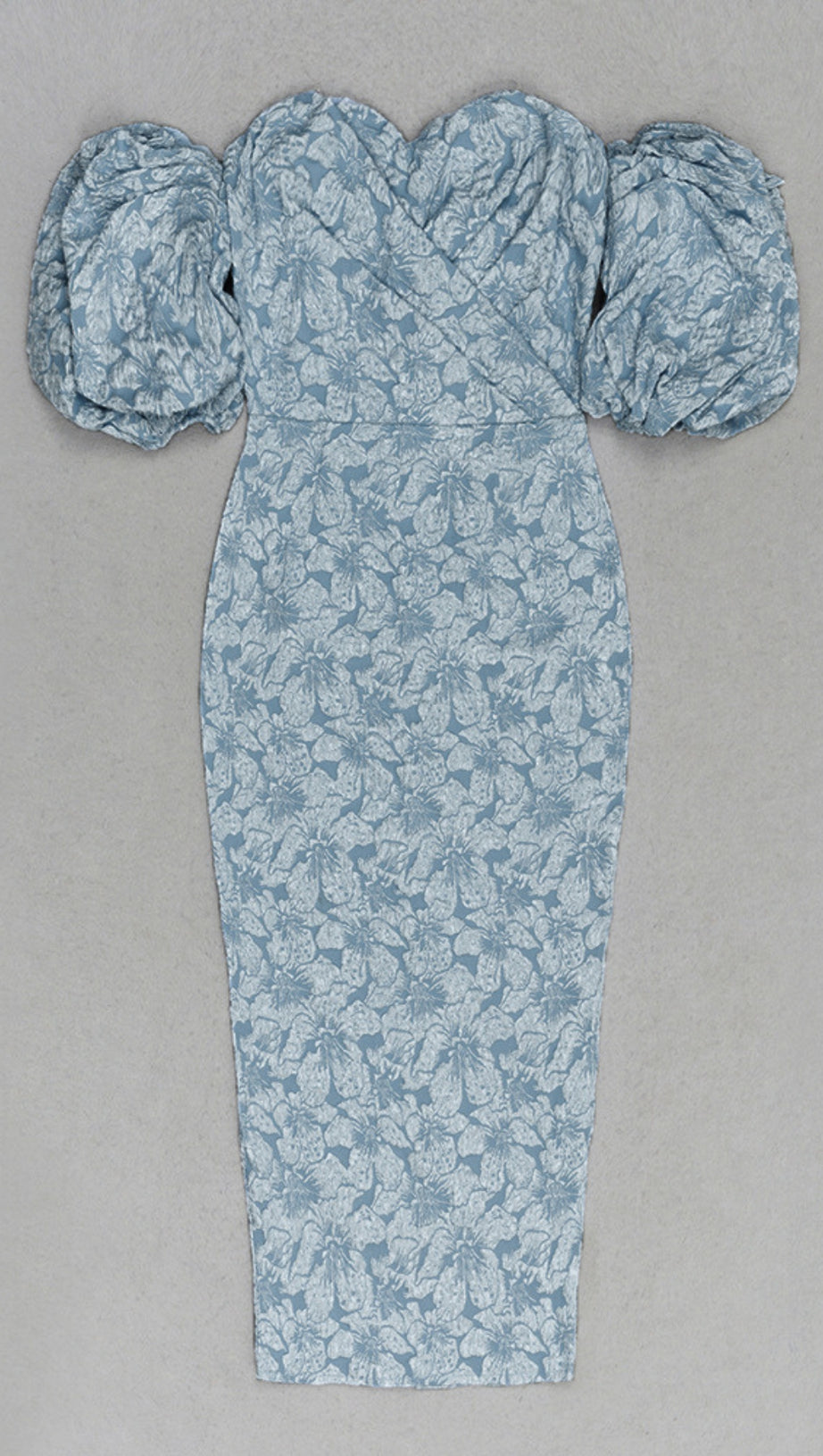 FLORAL - JACQUARD OFF - SHOULDER MIDI DRESS IN NAVY BLUE