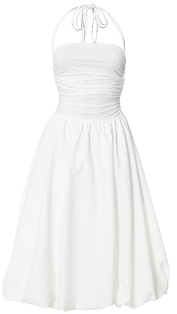 AIIZIE HALTER NECK RUCHED FLOWY MIDI DRESS IN WHITE - product image