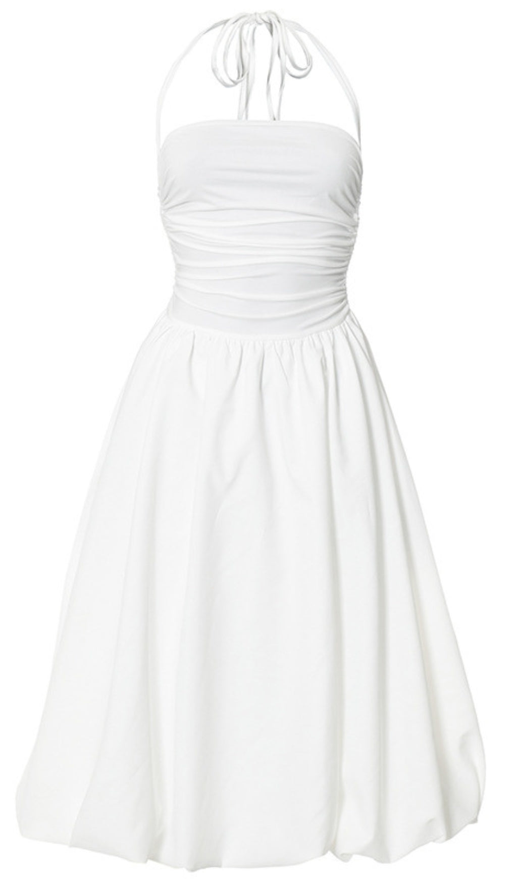 Fließendes Neckholder-Midikleid mit Rüschen in Weiß