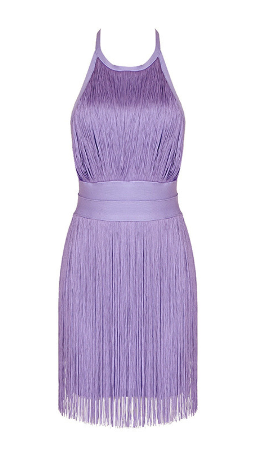 MINI ABITO CON FRANGE E SCOLLO ALL'AMERICANO IN LAVANDA