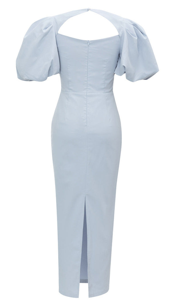 AIIZIE PUFF - SLEEVE CUTOUT - BACK MIDI DRESS IN LIGHT BLUE - product image
