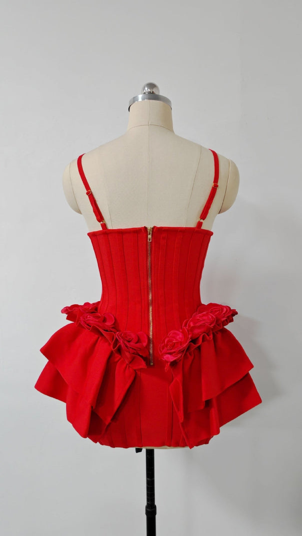 AIIZIE MARCIA SLEEVELESS SEQUINS FLOWER BANDAGE MINI DRESS IN RED - product image
