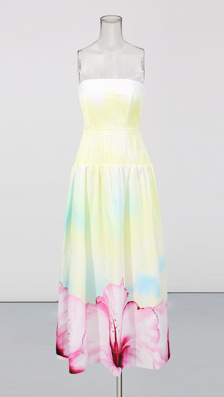 LAUREL PRINTED TUBE TOP MAXI DRESS IN GRADIENT YELLOW