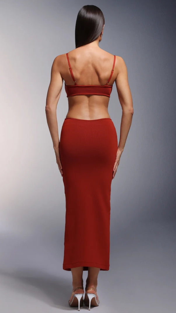 AIIZIE DEEP-V DIAMOND TASSELS BANDAGE MAXI DRESS IN RED - product image
