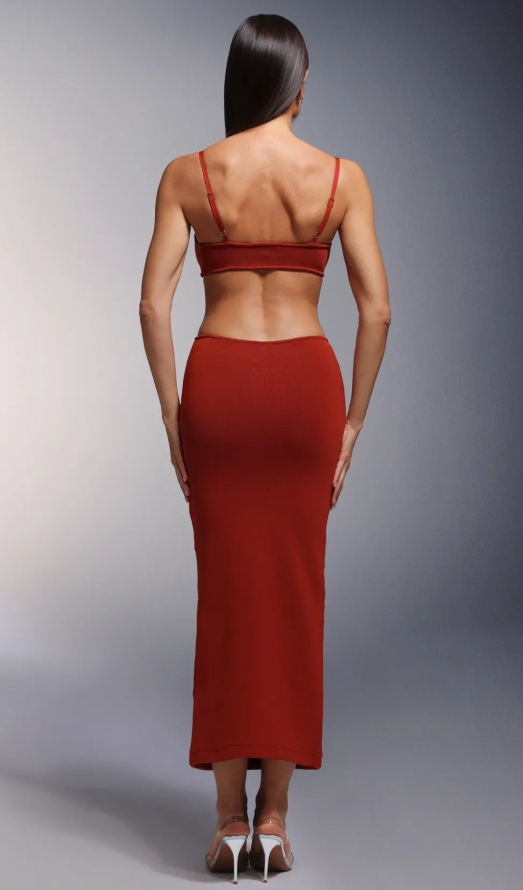 AIIZIE DEEP-V DIAMOND TASSELS BANDAGE MAXI DRESS IN RED - product image