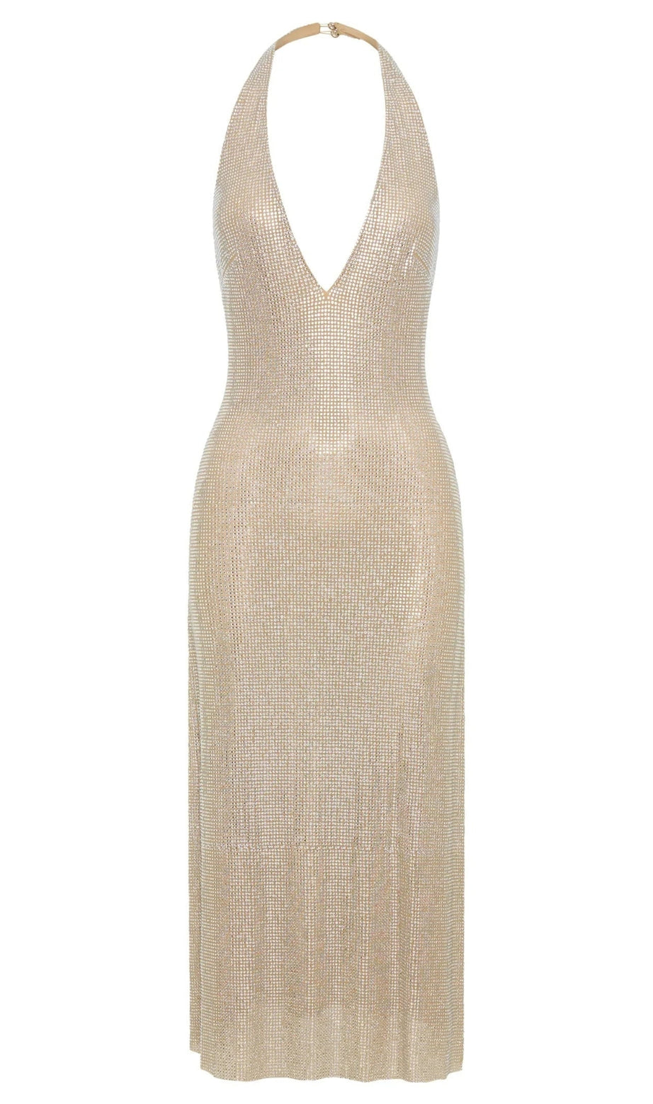 Abito midi con scollo all'americana e diamanti