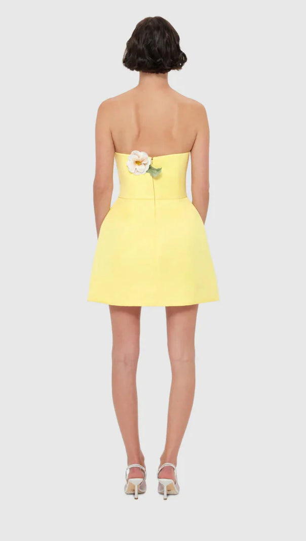 AIIZIE SUZANNE APPLIQUÉ FLORAL BUSTIER MINI DRESS IN YELLOW - product image