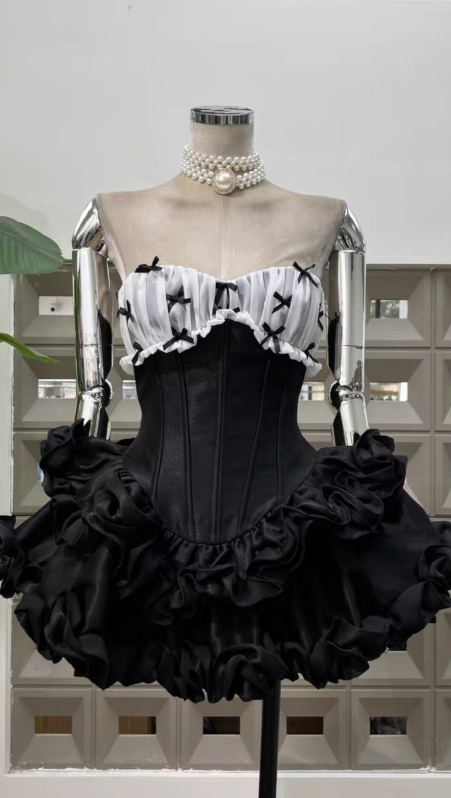 STRAPLESS RUFFLE CORSET MINI DRESS