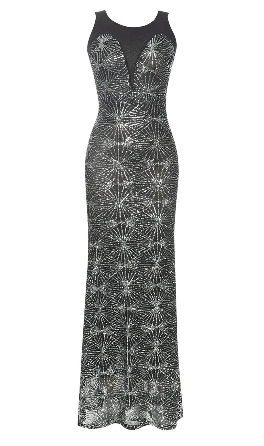Sequin - Embellished Sleeveless Maxi Dress in Black