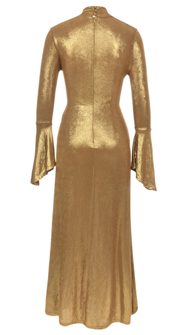 AIIZIE CUT - OUT TWIST FRONT FLARE - SLEEVE MAXI DRESS IN GOLD - product image