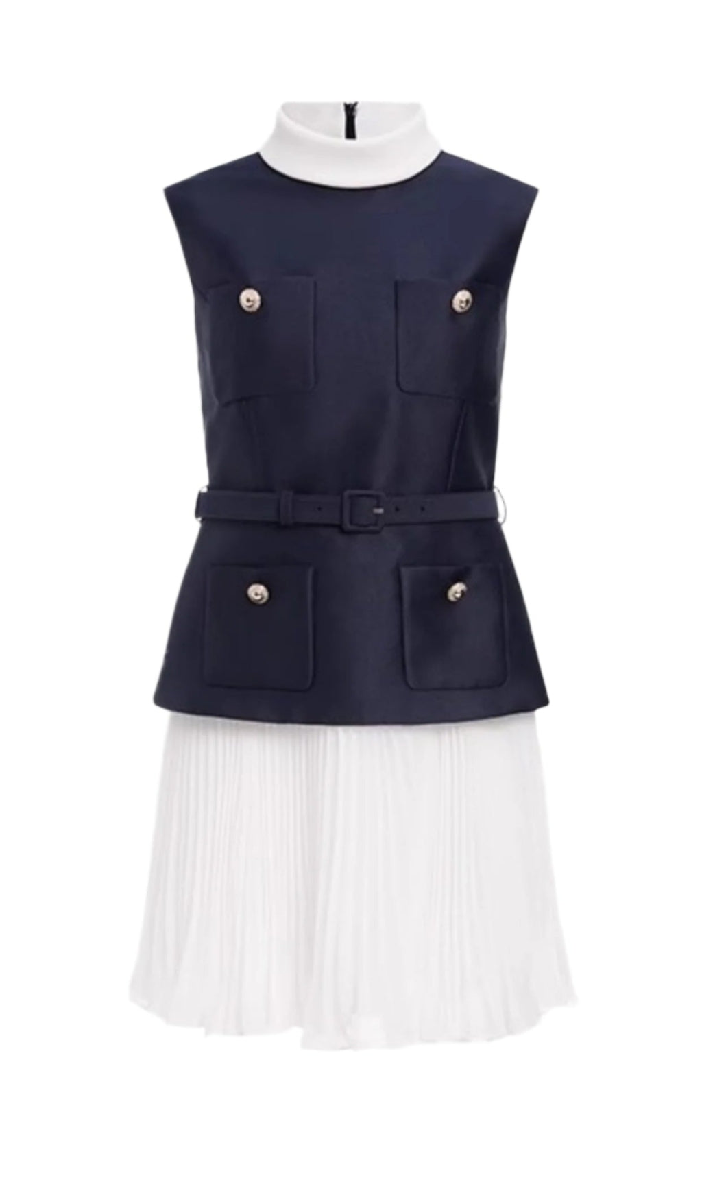 SLEEVELESS BELTED CHIFFON MINI DRESS