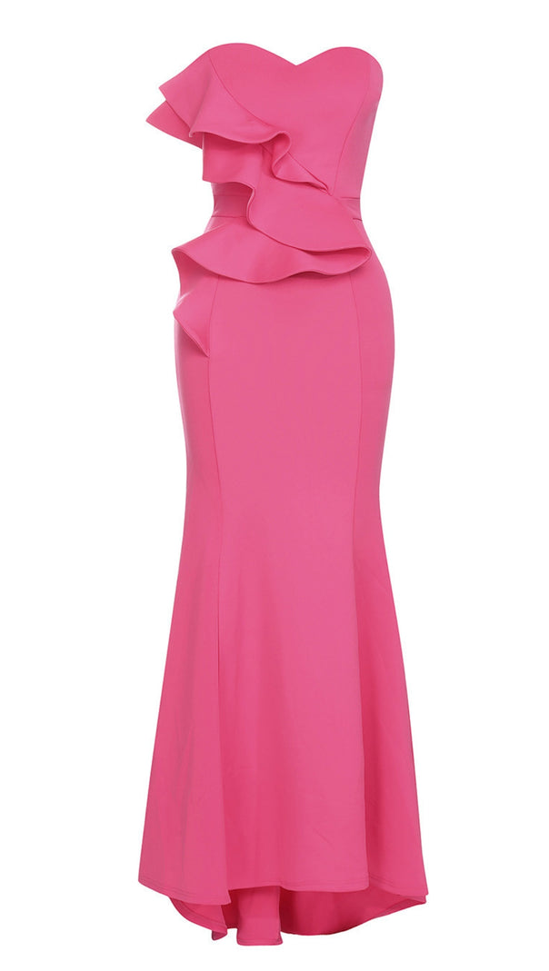 AIIZIE STRAPLESS RUFFLED MERMAID MAXI DRESS IN PINK - product image
