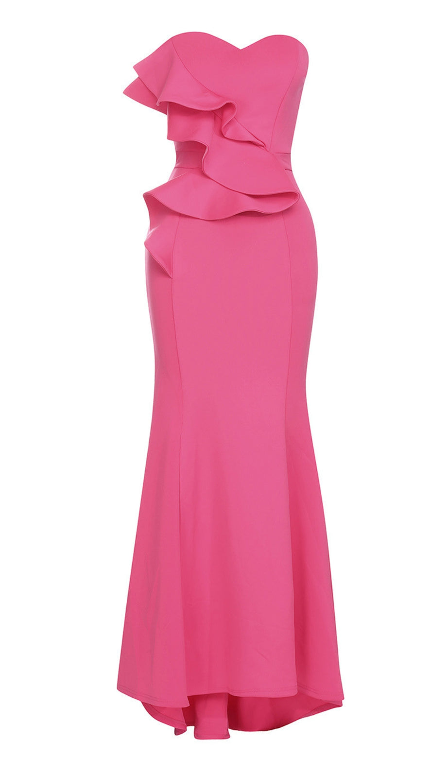 Strapless Ruffled Mermaid Maxi Dress in Pink