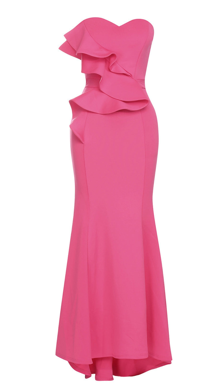 STRAPLESS RUFFLED MERMAID MAXI DRESS IN PINK