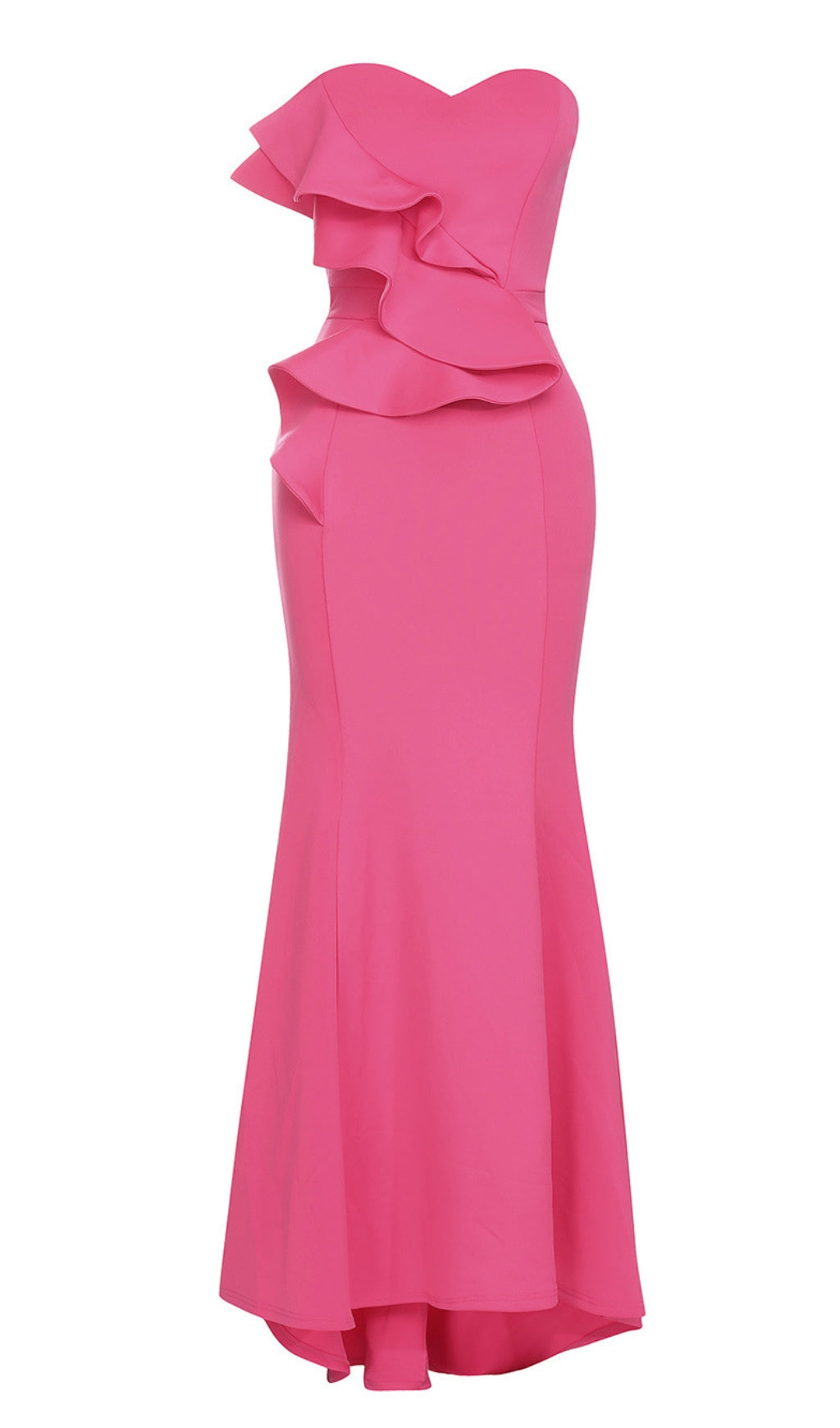 STRAPLESS RUFFLED MERMAID MAXI DRESS IN PINK