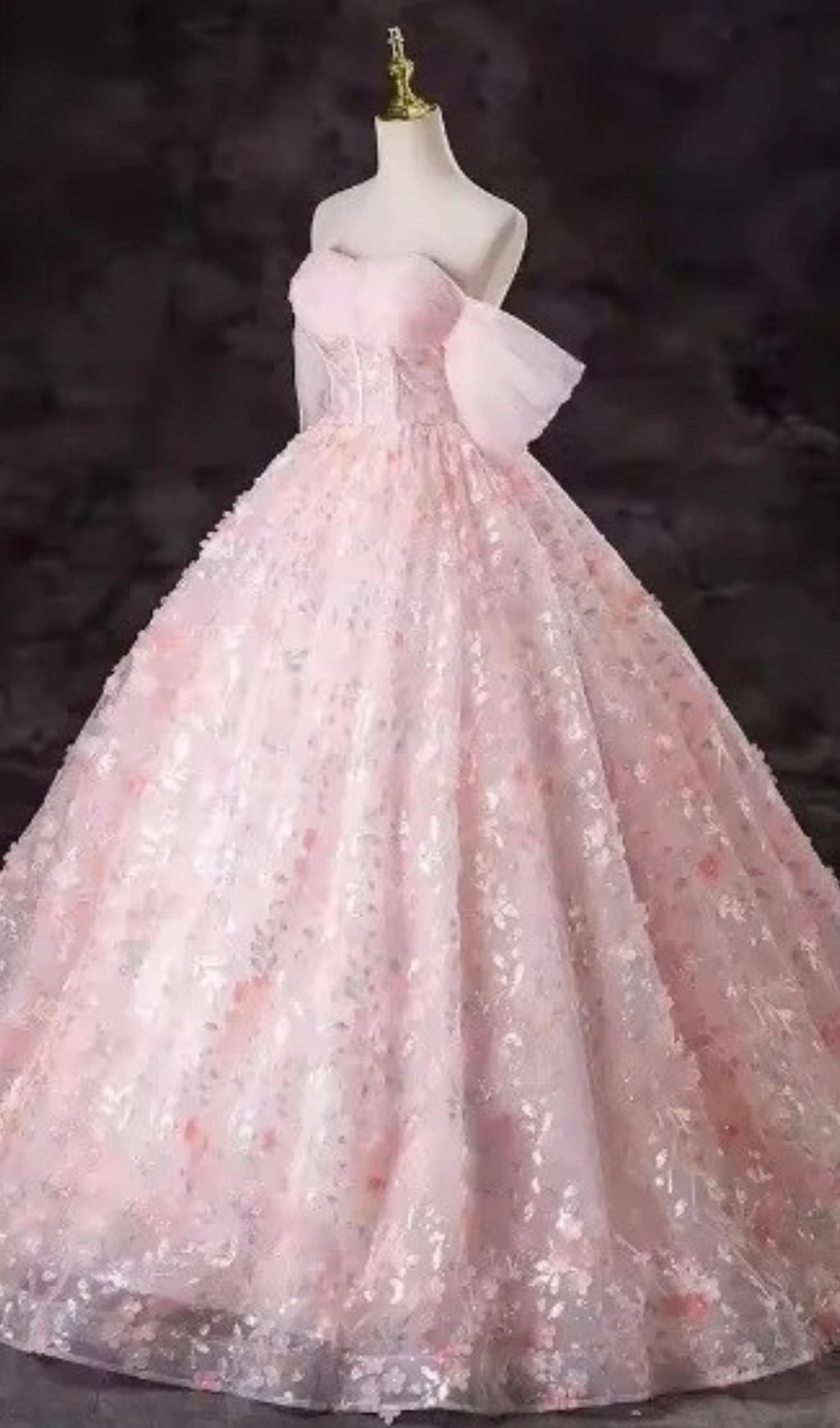 AIIZIE PINK OFF SHOULDER 3D FLOWER TULLE BALL GOWN PRINCESS MAXI DRESS - product image
