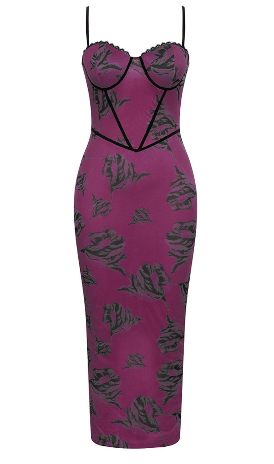 Midikleid im Korsett-Stil mit Blumendruck in Lila