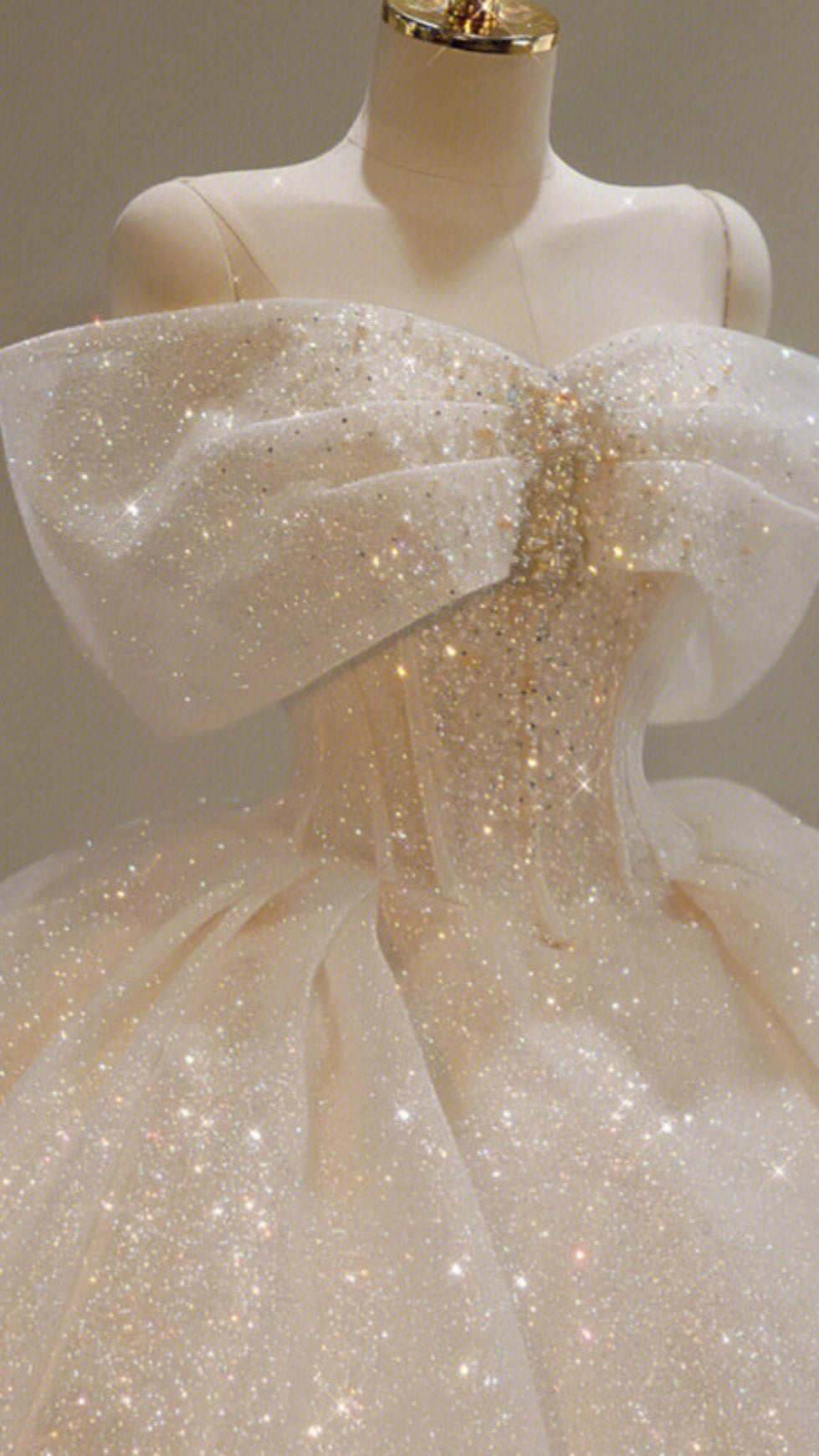 AIIZIE CHAMPAGNE SPARKLE TULLE BALL GOWN OFF SHOULDER BOW PRINCESS DRESS - product image