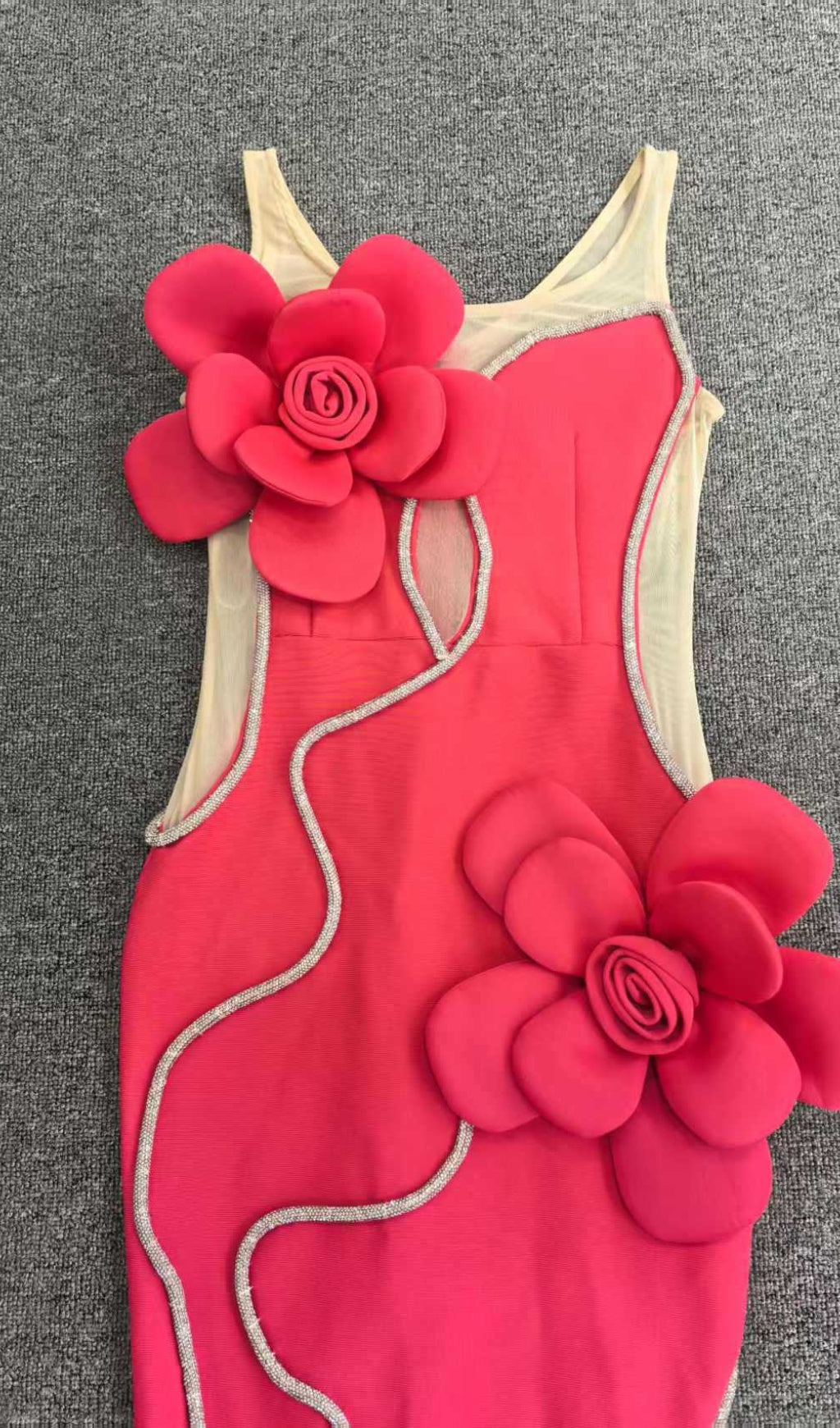 AIIZIE DIAMOND 3D FLOWER SEQUIN BANDAGE MAXI DRESS IN ROSE RED - product image