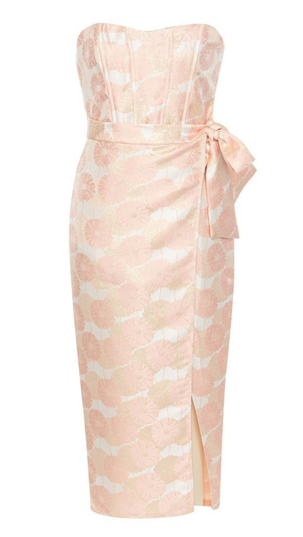 AIIZIE FLORAL JACQUARD BOW - BELTED MIDI DRESS IN LIGHT PINK - product image