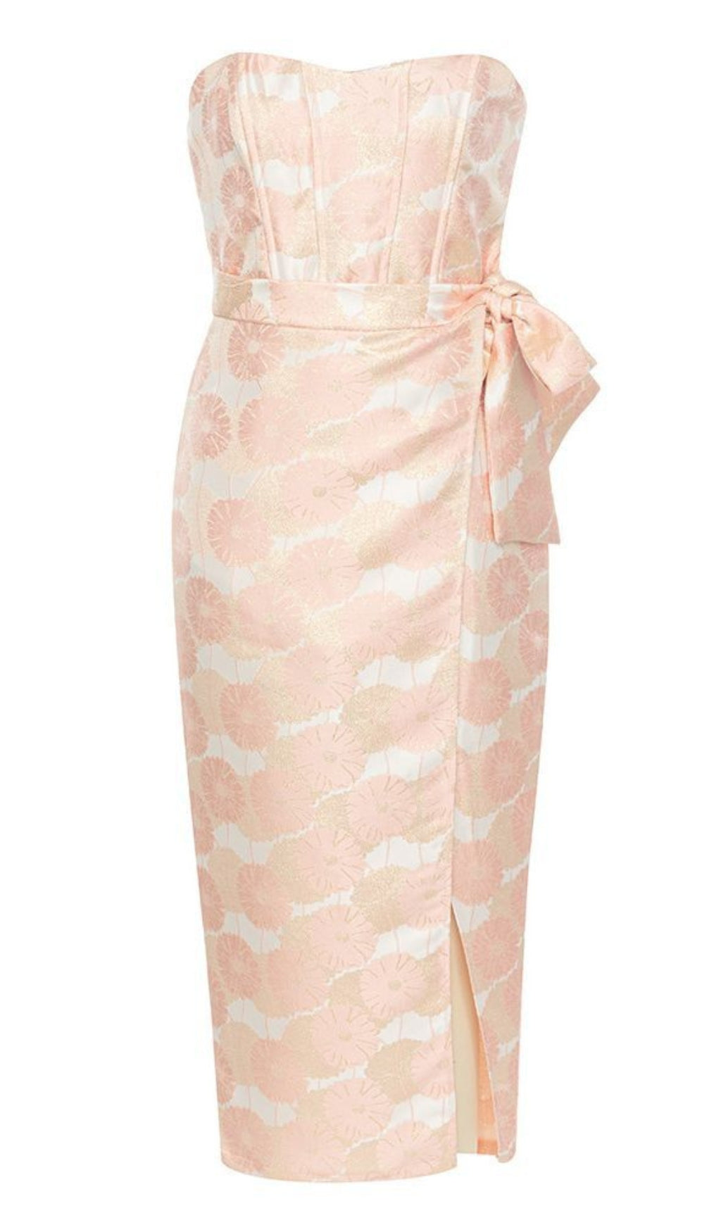 Florale Jacquard-Schleife – Midikleid mit Gürtel in Hellrosa