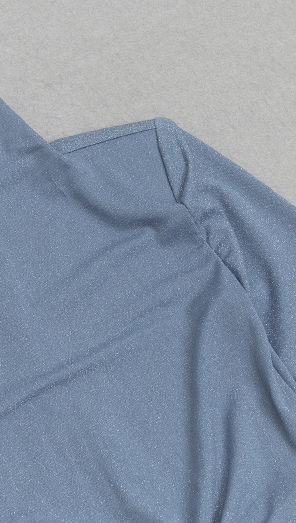 AIIZIE HIGH - NECK RUCHED ASYMMETRIC MINI DRESS IN LIGHT BLUE - product image