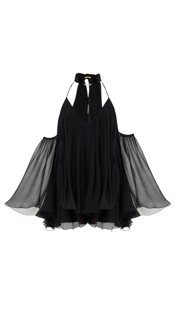 AIIZIE ERICA HALTER NECK LACE-UP BACKLESS MINI DRESS - BLACK - product image