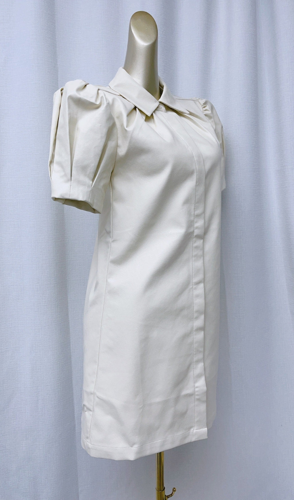 AIIZIE WHITE LAPEL COLLAR LEATHER PUFF SLEEVES MINI DRESS - product image