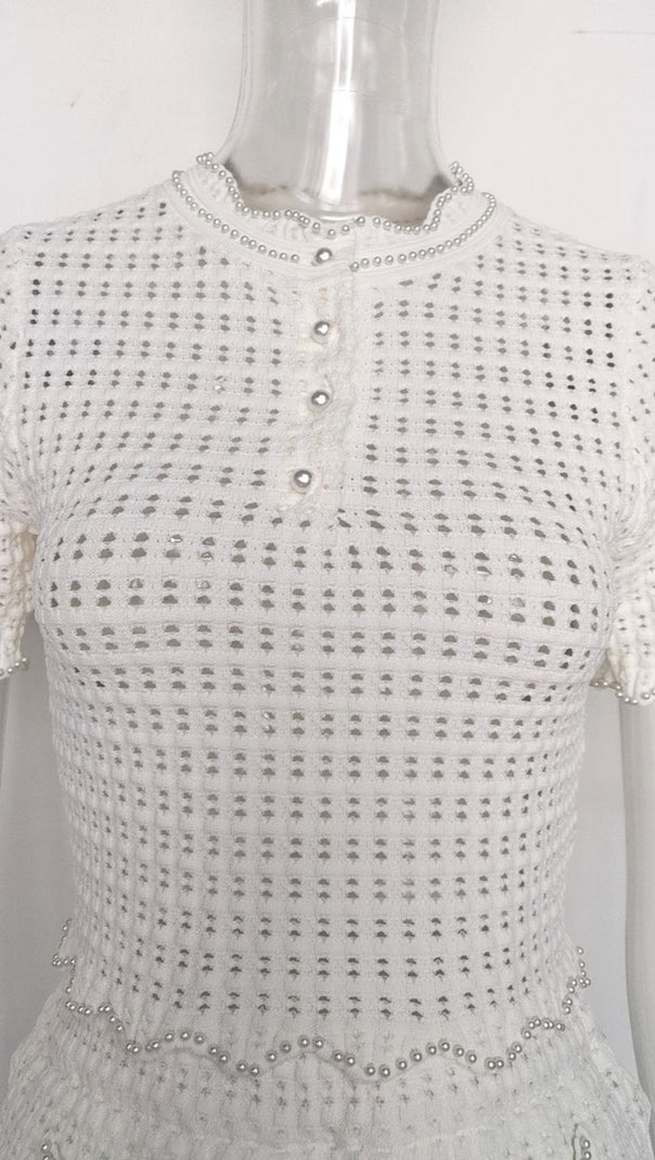 AIIZIE ANGELA RUFFLE TRIM PEARL BEADED KNIT SWEATER - product image