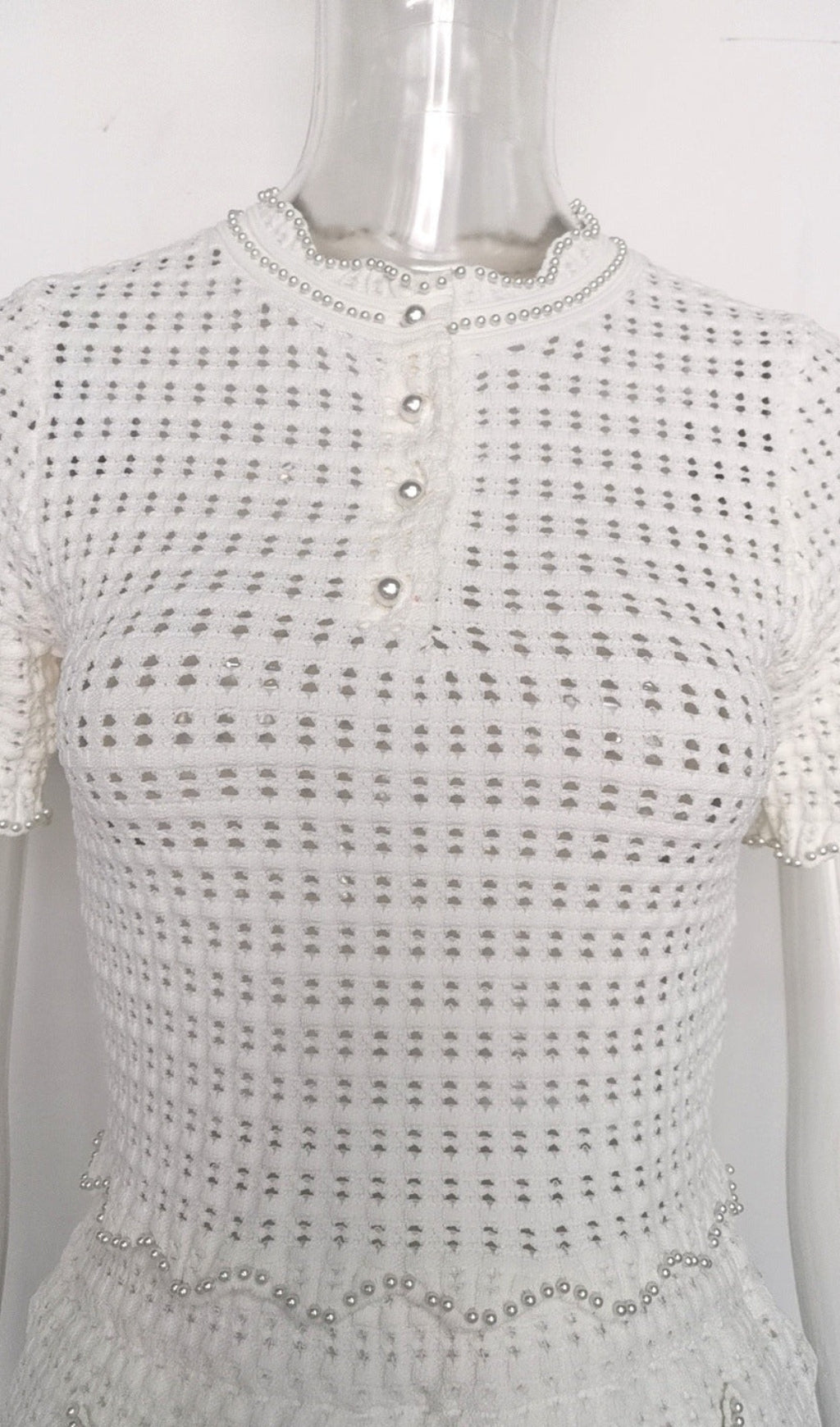 AIIZIE ANGELA RUFFLE TRIM PEARL BEADED KNIT SWEATER - product image