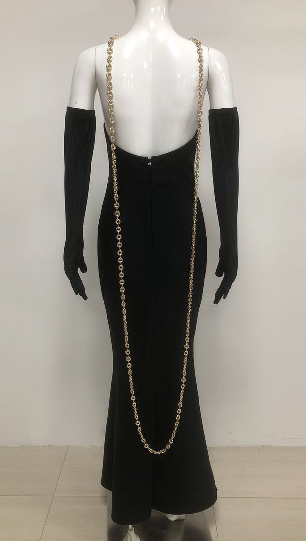 AIIZIE CHAIN - NECKLINE MERMAID GOWN WITH GLOVES IN BLACK - product image