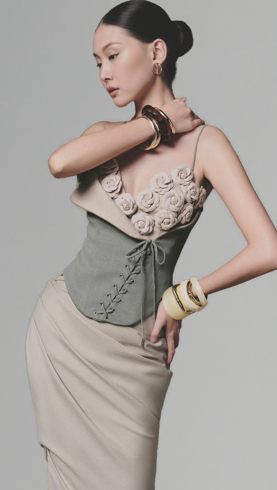 EMILY BLUE MINT CAMELLIA CORSET TOP