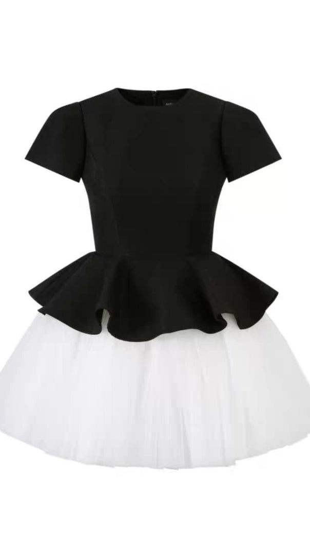 AIIZIE TWO-TONE VELVET RUFFLE HEM PUFFY MINI DRESS - product image