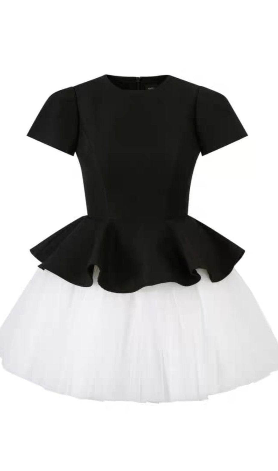 two-tone Velvet ruffle hem puffy mini dress