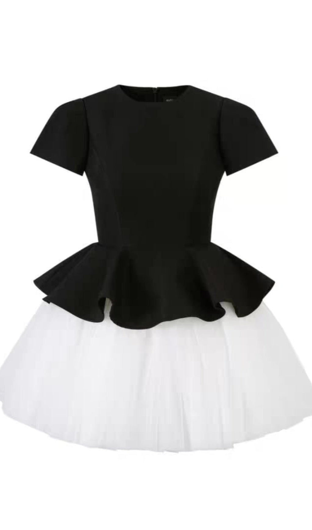 zweifarbiges bauschiges Minikleid aus Samt mit Rüschensaum