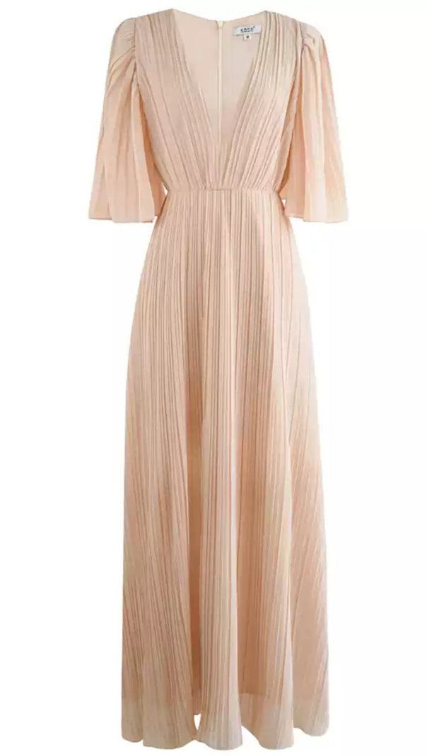 AIIZIE LOTUS ROOT ELEGANT V - NECK PLEATE MAXI DRESS - product image