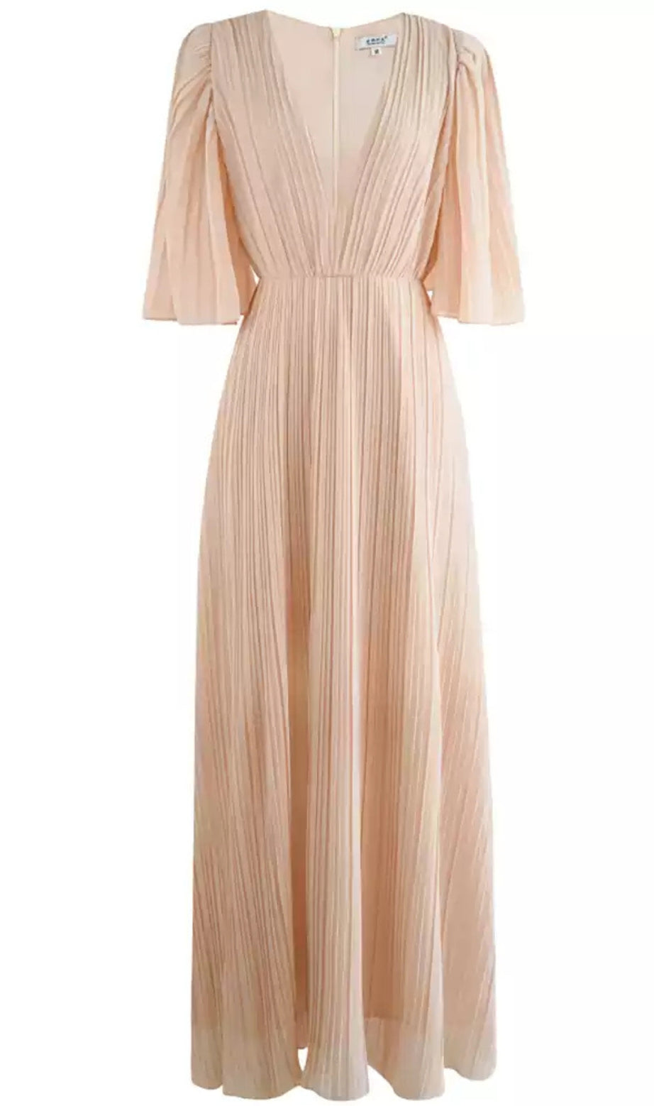Lotus Root Elegant V - Neck Pleate Maxi Dress