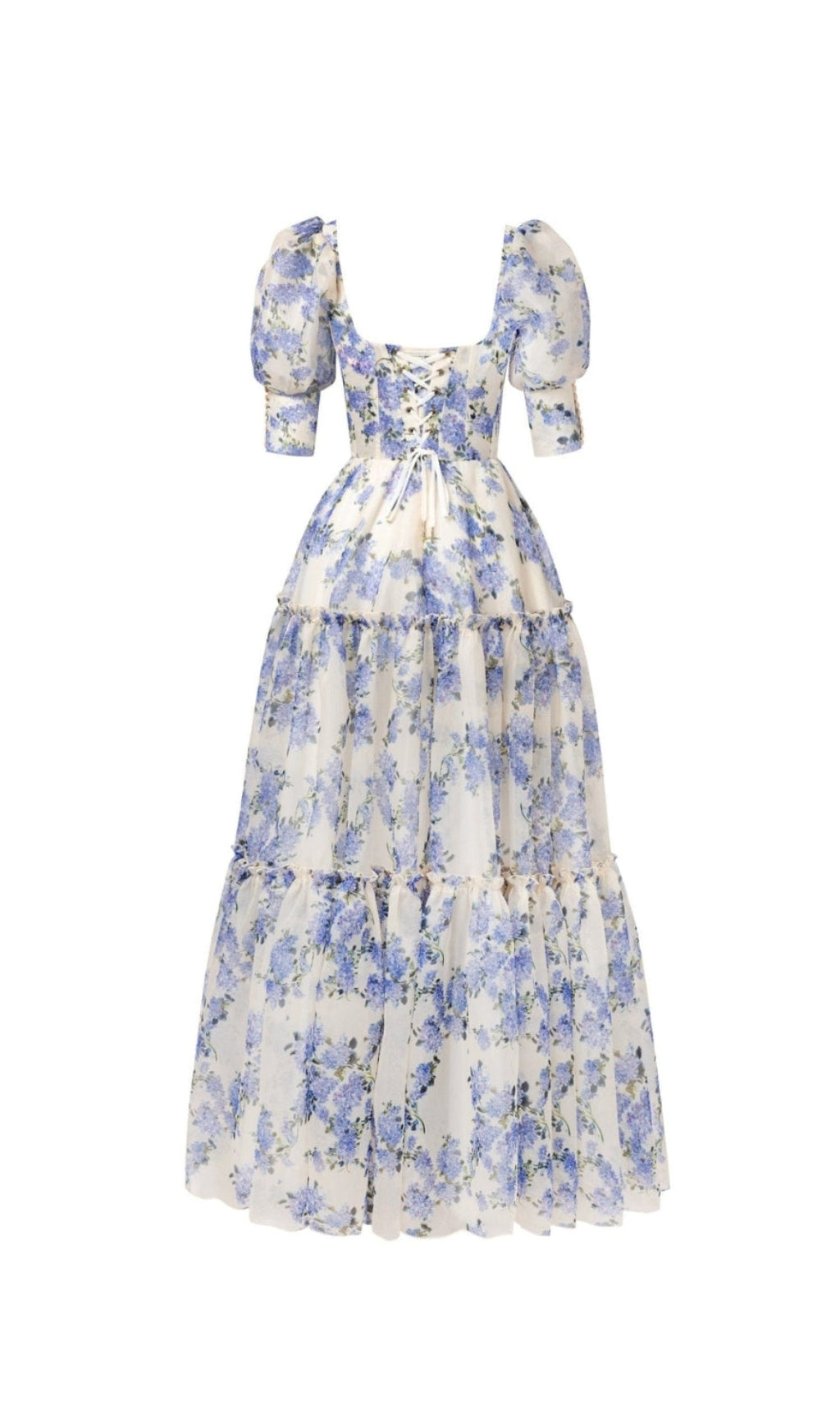 AIIZIE HYDRANGEA PRINT VOLUMINOUS SLEEVES MAXI DRESS IN BLUE - product image