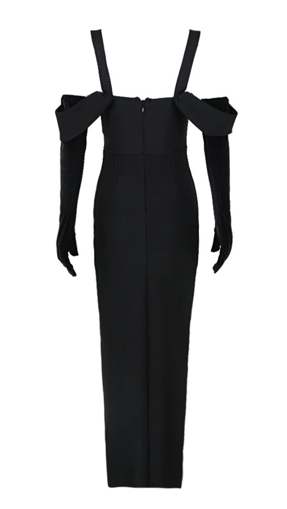 FLOWER - EMBELLISHED OFF - SHOULDER SLIT MAXI DRESS WITH GLOVES IN BLACK