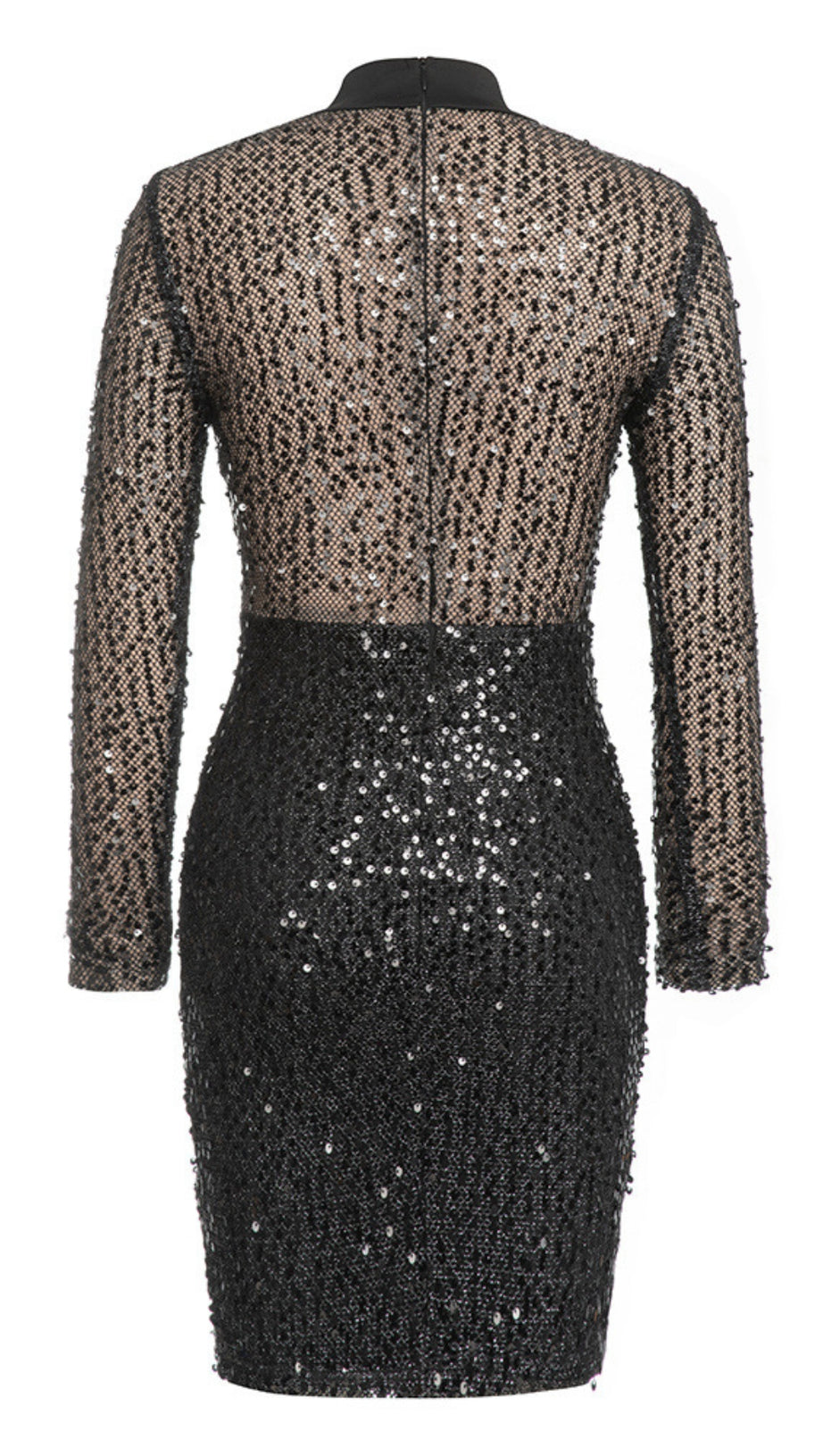 Hochgeschlossenes Minikleid aus Paillettennetz in Schwarz