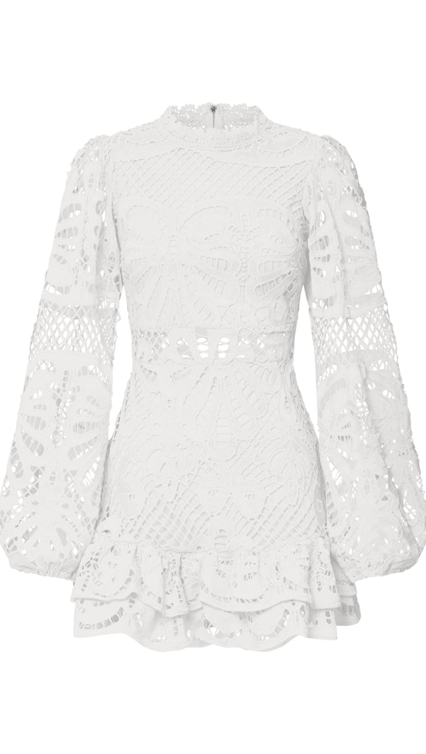 AIIZIE LONG PUFF SLEEVE LACE MINI DRESS IN WHITE - product image