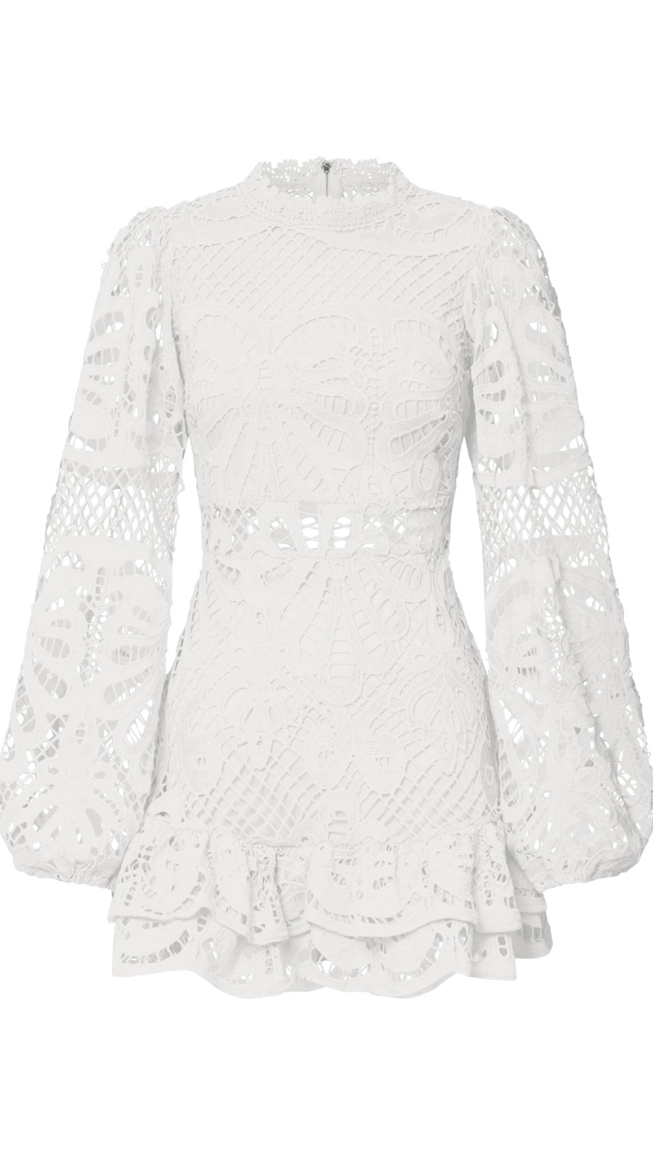 LONG PUFF SLEEVE LACE MINI DRESS IN WHITE